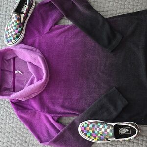 Ideology Womens Medium Purple Ombre Cowl Neck Fleece Pullover Sweater